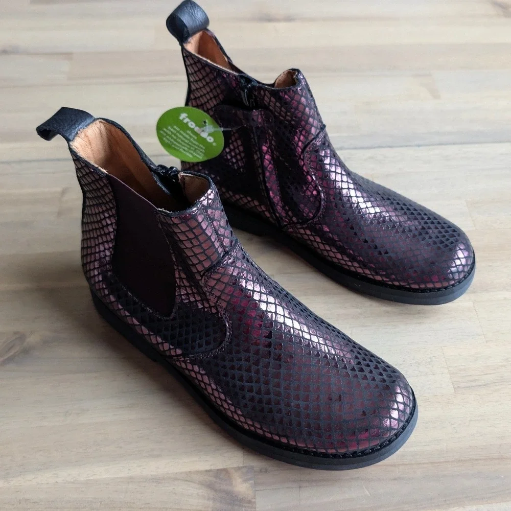 Froddo Girls Metallic Snake Embossed Chelsea Boots Side Zip Size 35 US 3-4 Youth